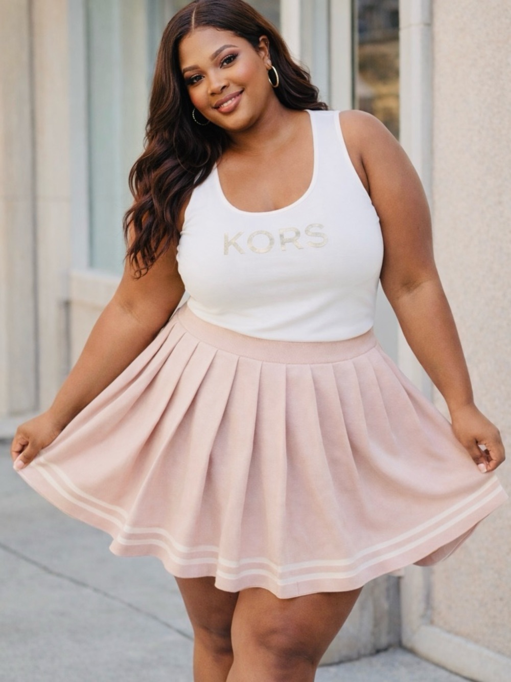Michael Kors Blush Pleated Skater Skirt - Picture 4 of 7